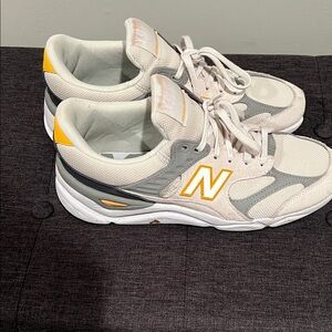 New Balance White and Gray Shoes with Yellow Highlights